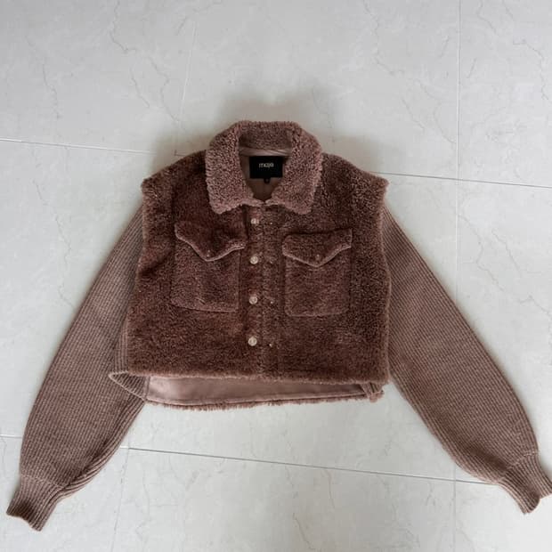 Maje 마쥬 페이크퍼 니트 블루종 브라운 자켓