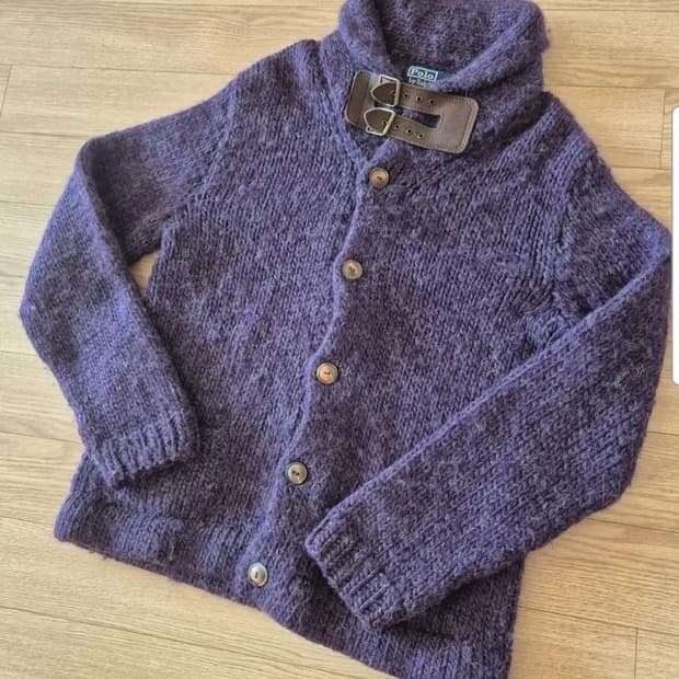 폴로 랄프로렌 울 알파카 혼방 핸드니트 숄카라 가디건 L