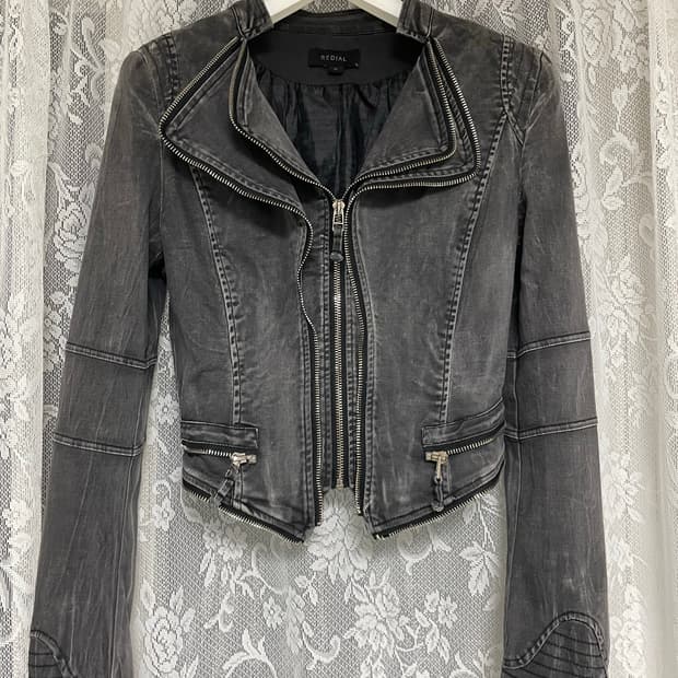 빈티지 흑청 바이커 자켓