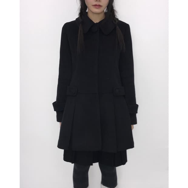Jpn Black Wool Single-Breasted Half Coat