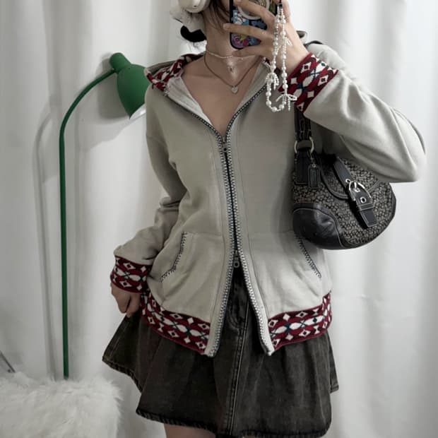 민트 에스닉 투웨이 후드 집업