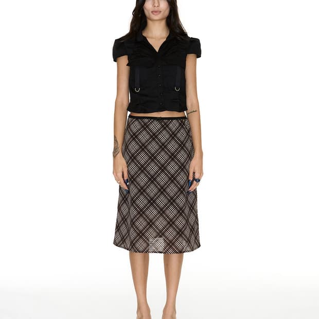쎄쎄쎄 setsetset check midi skirt