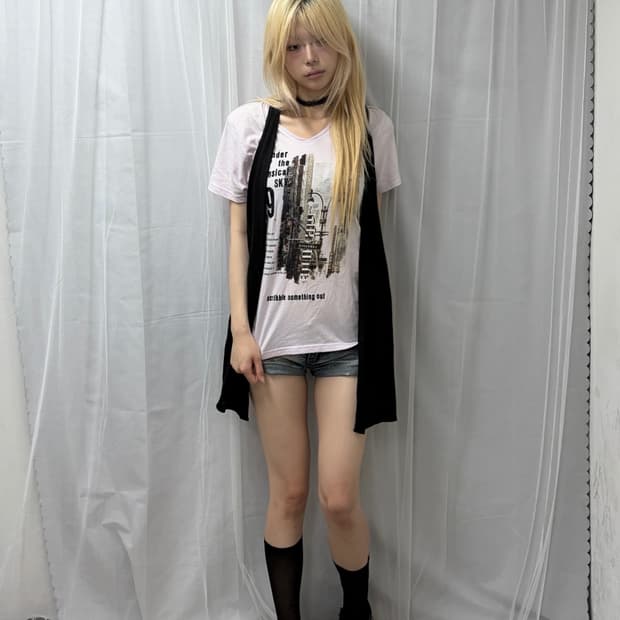 [Plus One] White Pink Mesh Tee