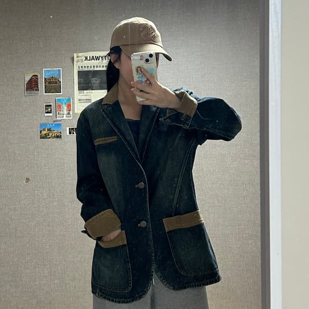 게스 진 배색 워싱 워크 청자켓