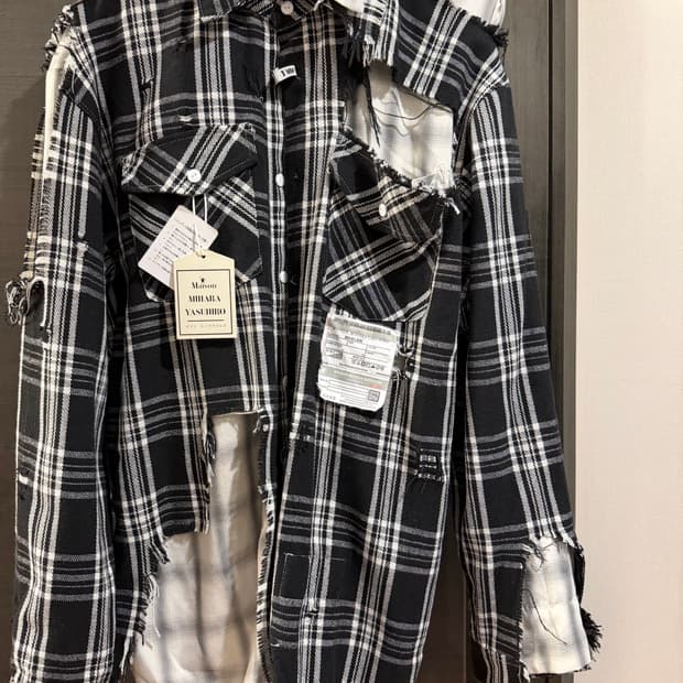 미하라 야스히로 데미지 체크 셔츠 46 (오버핏 실사이즈 110)