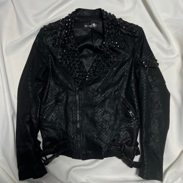 By The R Snake Skin Studded Biker Jacket