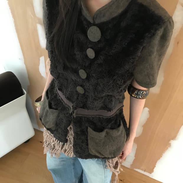 vintage fur button cardigan
