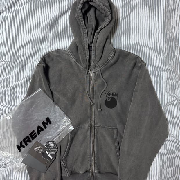 (새상품급) 스투시 8볼 피그먼트 다이드 집 후드 블랙 XL