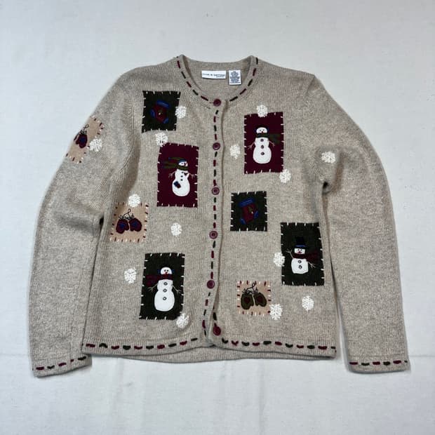 S) Croft & Barrow 앙고라 혼방 눈사람 자수 가디건