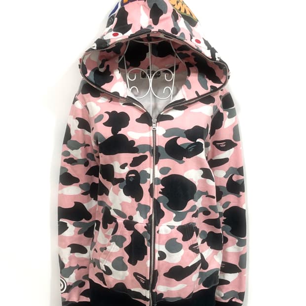 Bape pink camo shark hooded zip-up