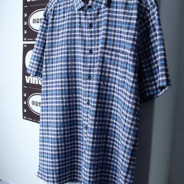 (2XL) 에르본 반팔 카라 티셔츠 셔츠 남방 빅사이즈 체크-H32209