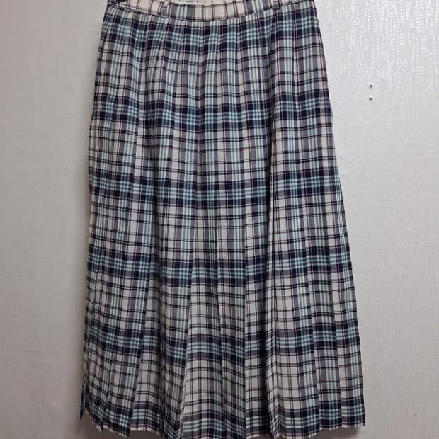 Leilian 레일리안 춘추 100%순모 울체크 플리츠롱스커트 주름체크롱