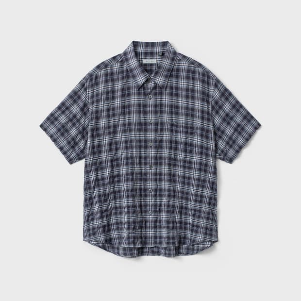 (새상품) 벨리에 치코 숏 슬리브 셔츠 - 블루 윈도우 패인 4사이즈