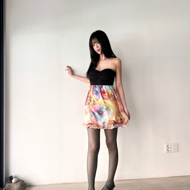 Rainbow shirring flare tube top & ops