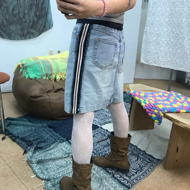 빈티지 여성 사이드라인 연청 데님스커트