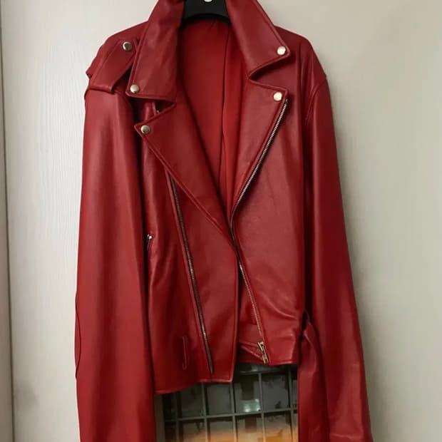 레드 양가죽 바이커 