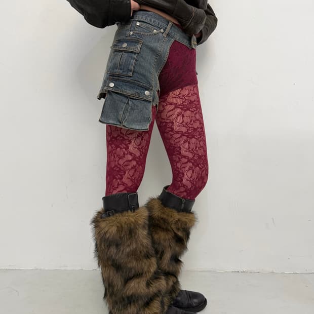 데님 벨트 레그 하네스 스커트