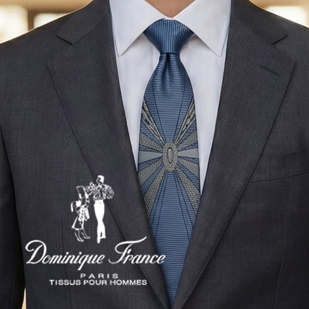 도미니크 프랑스 실크 블루 포인트 패턴 넥타이 7.8cm B등급 E769