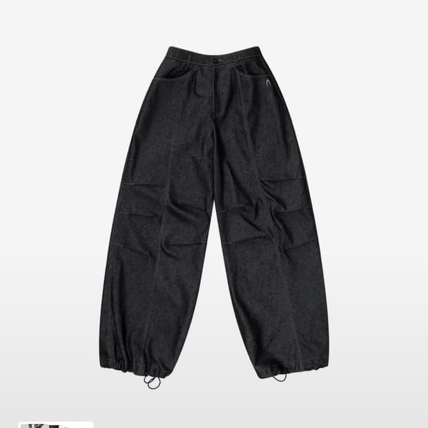 Knee Pin-tuck Printed Denim Pants Black