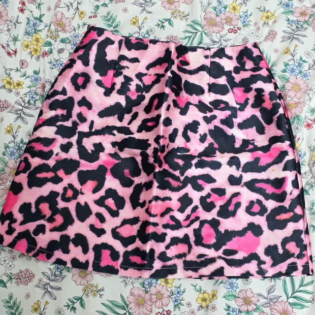 빈티지)베메클깔 블랙x핑크 오네갸루 레오파드호피 대대장 미니스커트