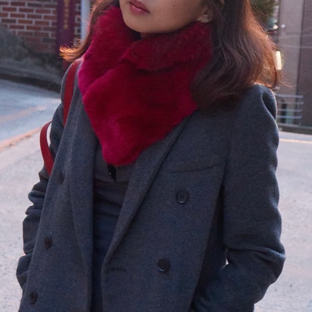 [착샷O]케네스콜 리얼 폭스퍼 여우털 퍼 머플러 목도리 버건디