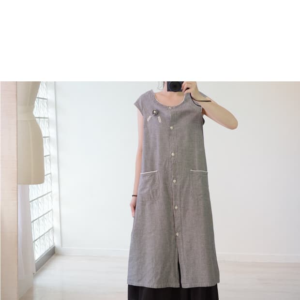 Navy micro-check piping pinafore dress
