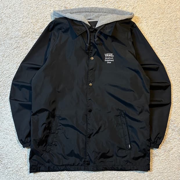 반스 VANS 백로고 후드 코치 자켓 블랙