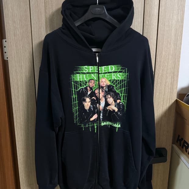 발렌시아가 스피드헌터 오버핏 후드집업 블랙 