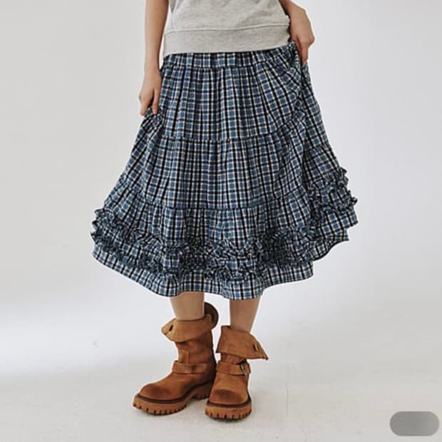 플리즈프로젝트 체크 미디 스커트