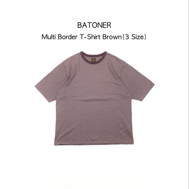 BATONER 멀티 보더 티셔츠 브라운