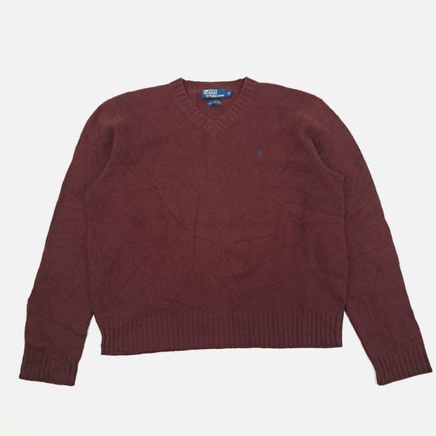 (CS569)XL 폴로 랄프로렌 버건디 V넥 램스울 니트 스웨터knit