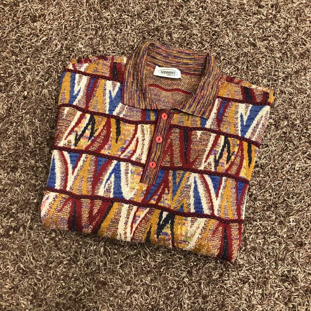미쏘니 멀티컬러 패턴 울 카라 니트