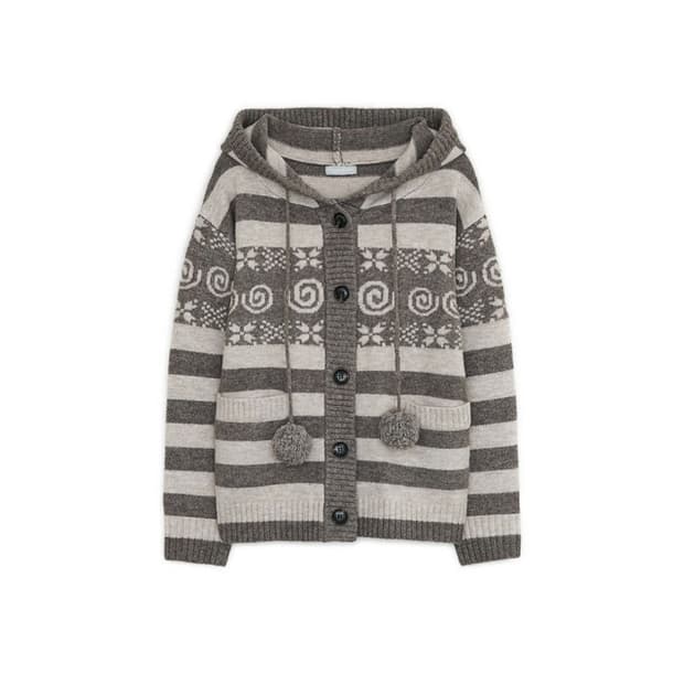 허그유어스킨 엔젤 윙 후드 폼폼 가디건 브라운