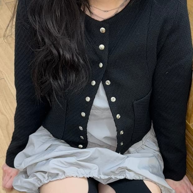 스냅 버튼 트위드 자켓 블랙 새상품