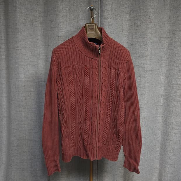 M ) GAP 남성 비대칭 케이블 니트 집업 빈티지 레드