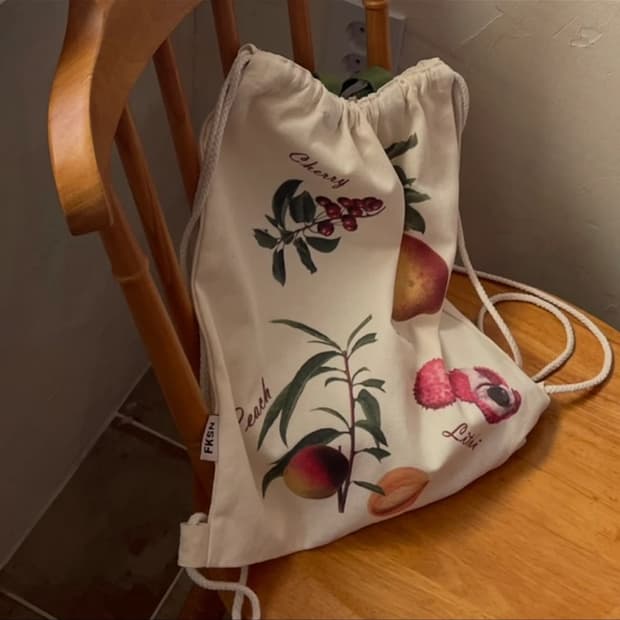 과일 프린트 캔버스 백팩+에코백