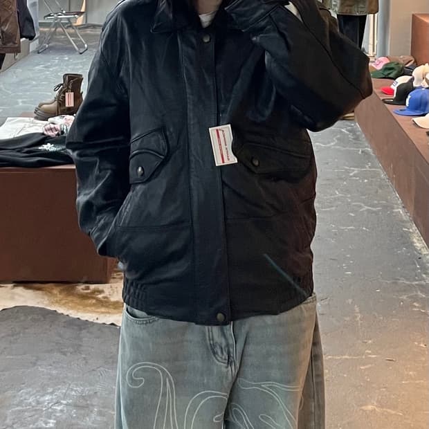 빈티지 레드스테이지 블랙 레더 봄버 자켓 H1698