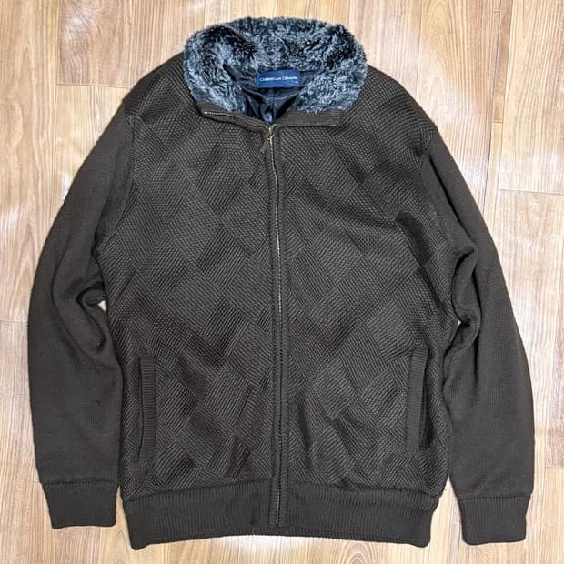 퍼 아가일 니트 집업 자켓 L