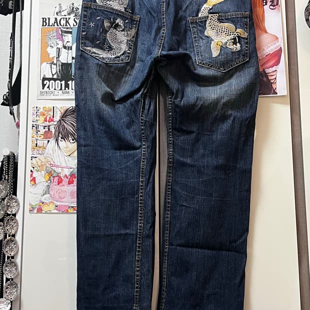 오리엔탈 잉어 자수 데님