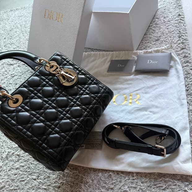 디올 레이디백 미디움 램스킨 까나쥬