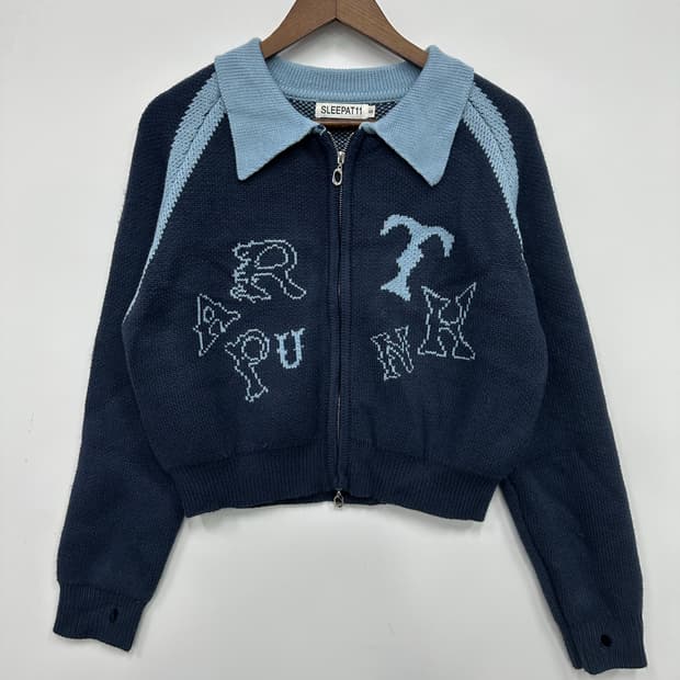 유즈 네이비 니트집업 