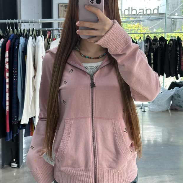 히스테릭글래머 스타퍽베어 딸기라떼 y2k 니트후드집업