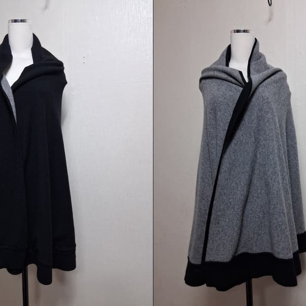 일본구제 BELLE CHIENNE100%순모 울 블랙 그레이 양면 순모울