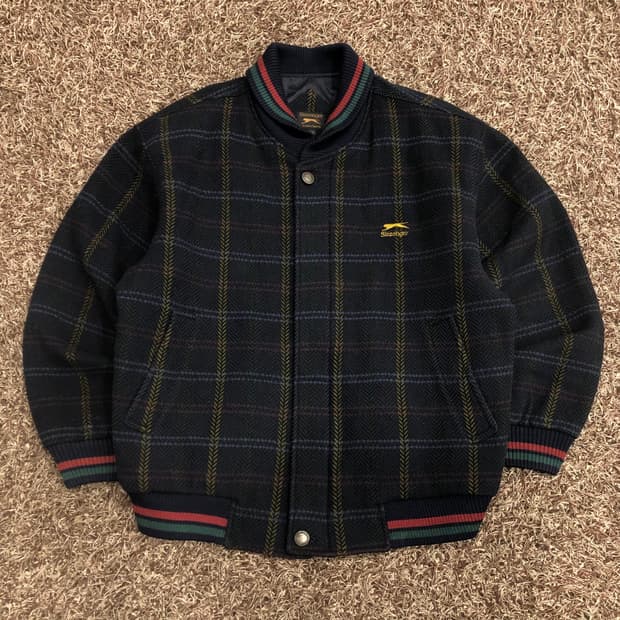 슬래진저 90s 울 체크 블루종 자켓