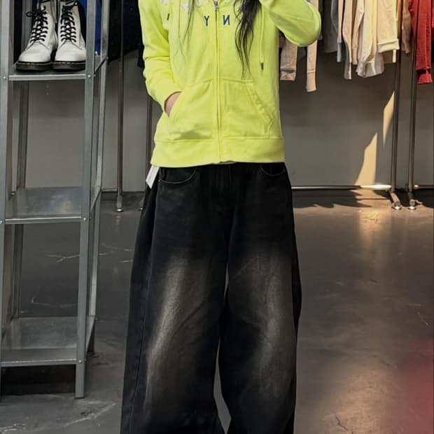 아베크롬비 스펠로고 형광 그래픽 후드집업 A3703