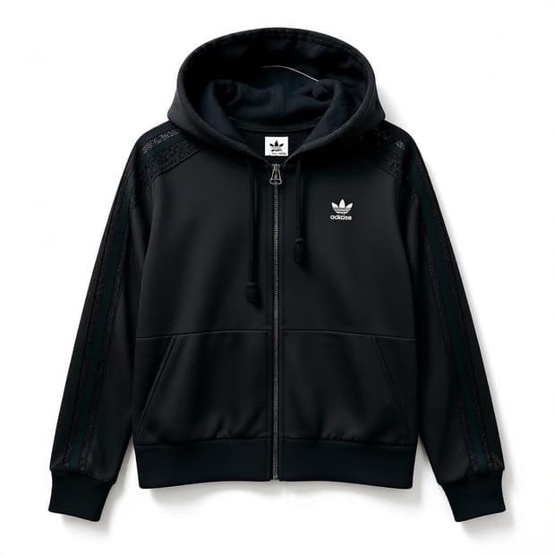 아디다스 블랙 레이스 시스루 후드 집업 져지 S