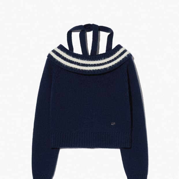 Kijun 타이드 오프숄더 니트 네이비