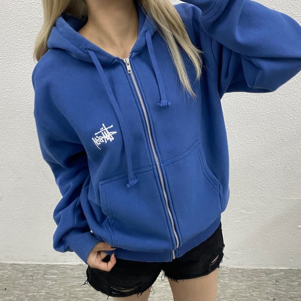 스투시 미니로고 블루 후드집업 S