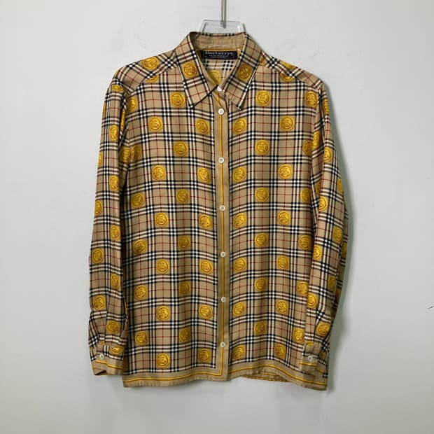 버버리 빈티지 노바 체크 실크 셔츠 S