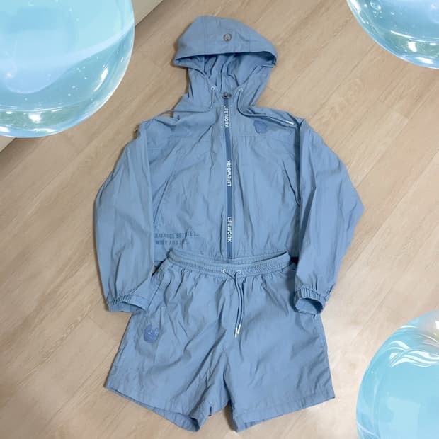 라이프워크 정품 후드 바람막이 셋업 하늘색 Free 밴딩 트레이닝 세트